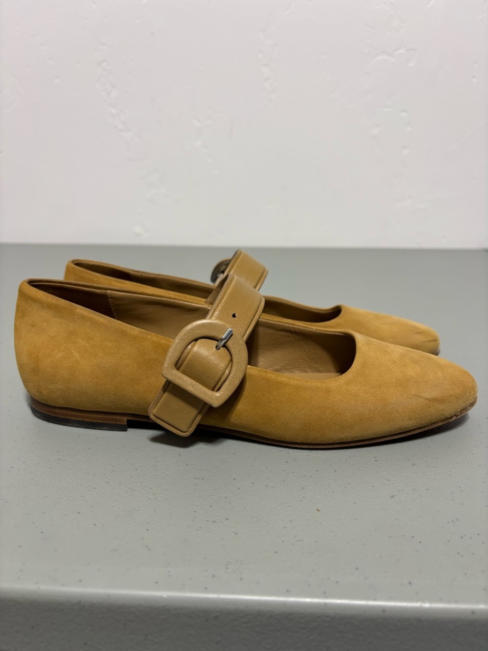 M. Gemi Women's Neutral Mary Jane Flats Suede Leather 40/ 9 Camel Color Tan